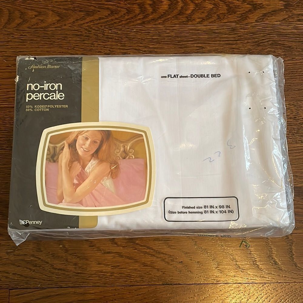 Vtg new in packaging JCPenney one‎ flat white percale sheet for double bed
